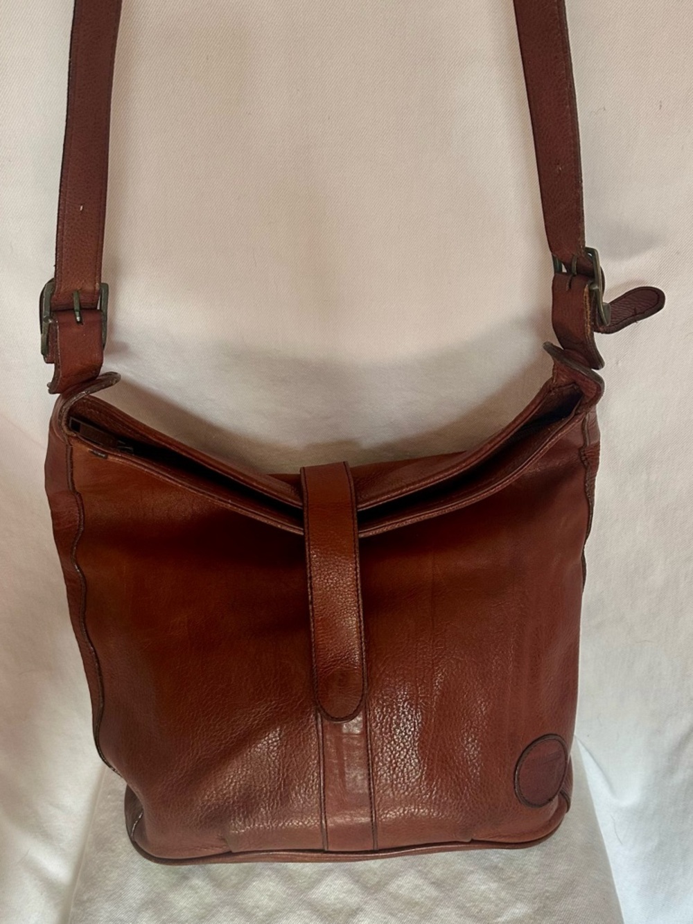 Vintage Earthbags Italian Leather Messenger Bag - Cognac Brown